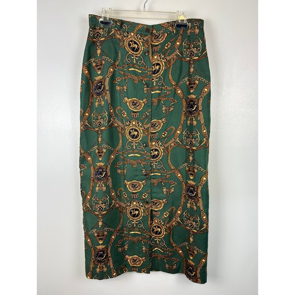 Collin Creek Dresses & Skirts - Vintage Collin Creek Equestrian Horse Button Front Maxi Skirt 12 Green Gold